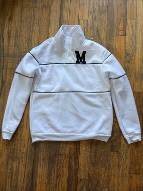 SHEIN White Quarter-Zip Pullover with Black 'M' Accent